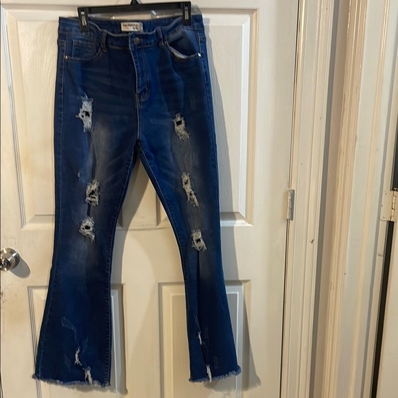 Wild Fable Dark Blue Distressed Wide Leg Jeans - Picture 1 of 9